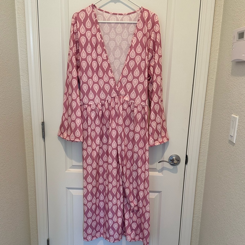 Elegant Pink Patterned Women's Dress